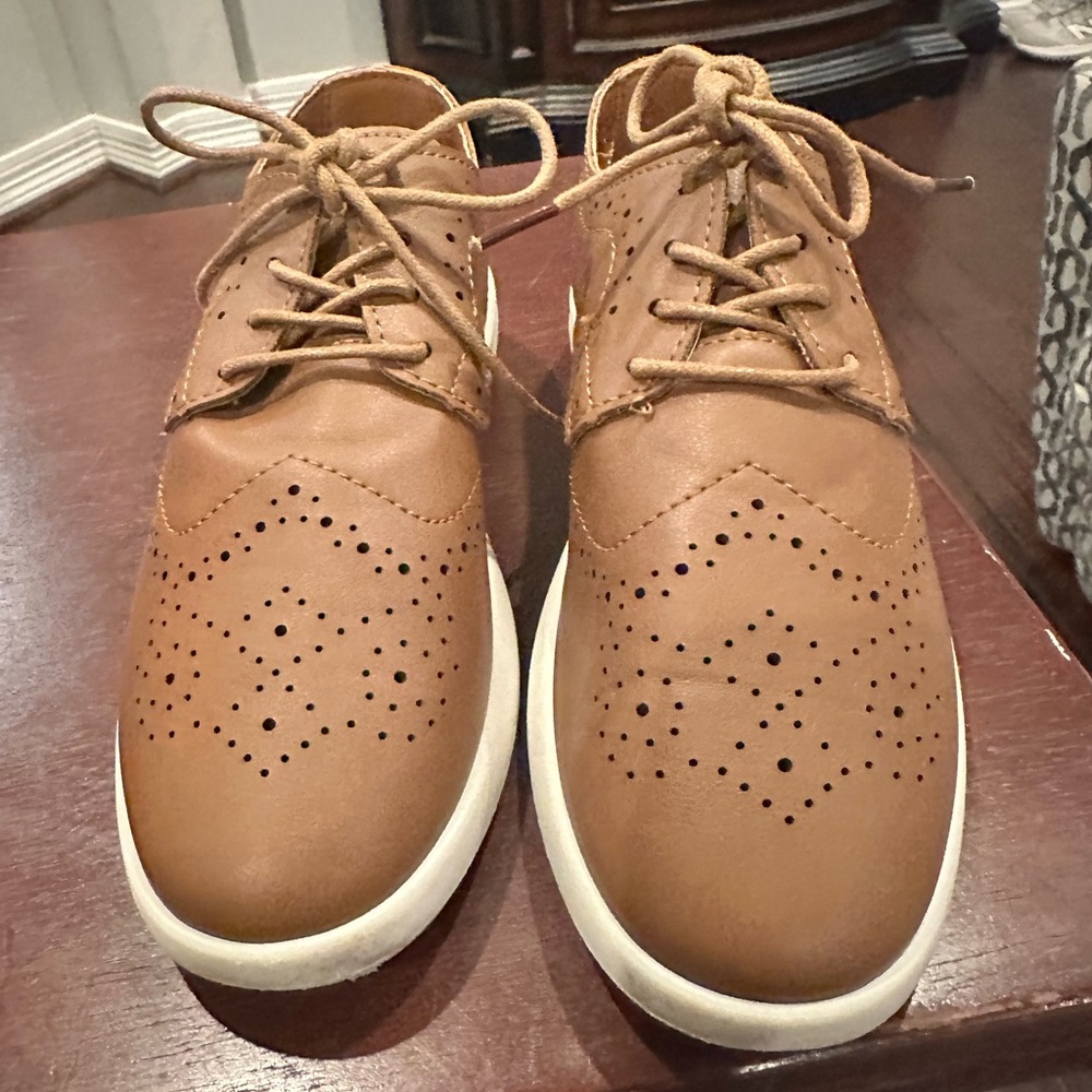 Steve Madden Boys BJAMES Cognac Wingtip Oxford Dress Shoes Size 3